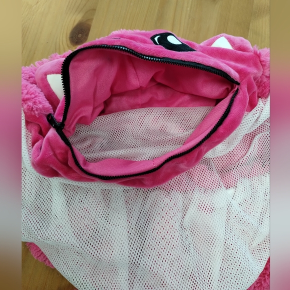 Cat Pretty Pink Soft Furry Toy Storage (Unfilled) Net with a Zipper Cushion Seat - Picture 6 of 10